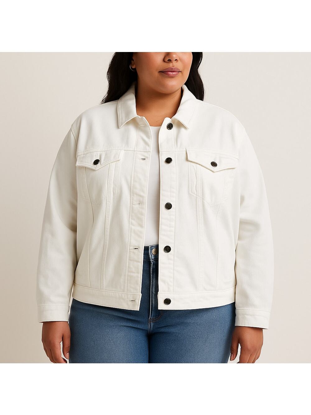 Lane Bryant Plus Size White Denim Trucker Jacket Cropped 24 NWT